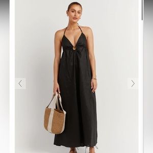 Dissh ELLEN BLACK LINEN HALTER MIDI Size 4